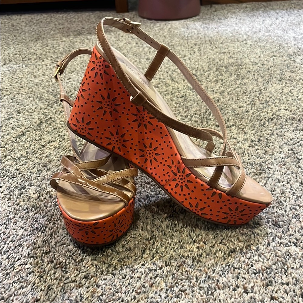 Orange Floral Wedge Sandals